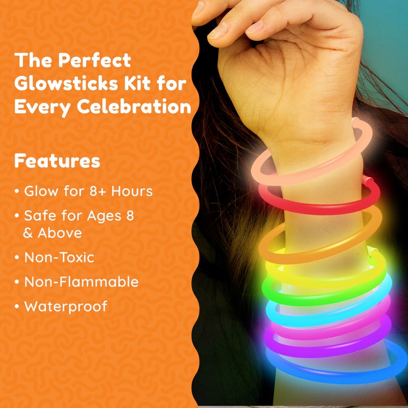 Glow Fever 209pcs Glow Sticks Bulk Party Pack includes 100 8"" Glow Sticks and 109 Accessories  with bonus connectors for glow sphere and eye glasses  for Party Festivals Rave Halloween - Image 3